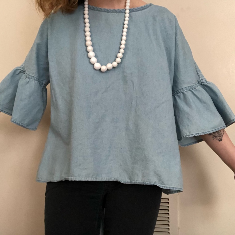 Express denim blouse with bell sleeves